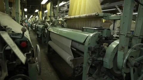 Manufactory with looms Stock Footage 48597342