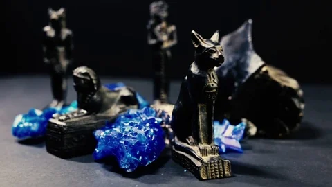 Manufacts of the ancient Egyptians and crystals Stock Footage