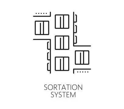 Manufacture automatic sortation system line icon Stock Illustration