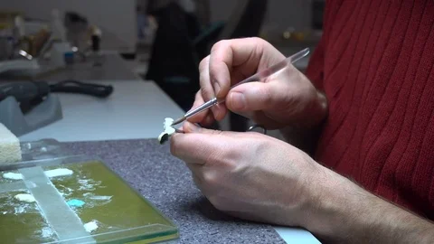 Manufacture of dental crowns, close-up. Stock Footage 73056853