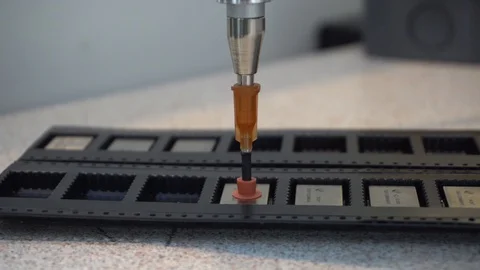 Manufacture of electronic chips. Close up. Stock Footage 112209814