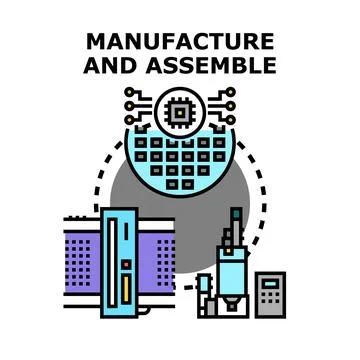 Manufacturing and assembling semiconductor microchips for production process Illustrazione stock