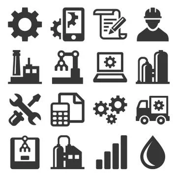 Manufacturing and Engineering Icons Set. Stock Illustration