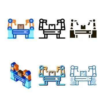Manufacturing automatic equipment icon vector outline multistyle Stock Illustration