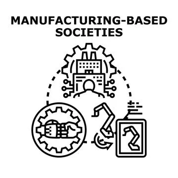 Manufacturing based societies using automation and robotics Illustrazione stock