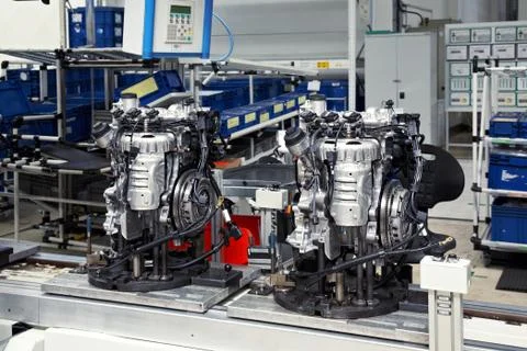 Manufacturing of car engine Stock Photos