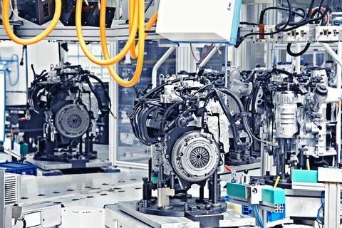 Manufacturing of car engine Stock Photos