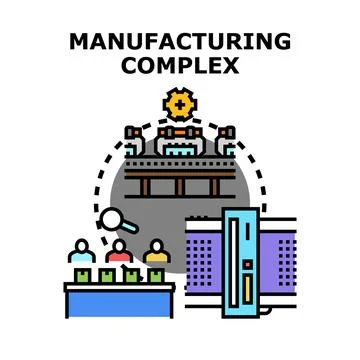 Manufacturing complex optimizing industrial production process Stock Illustration