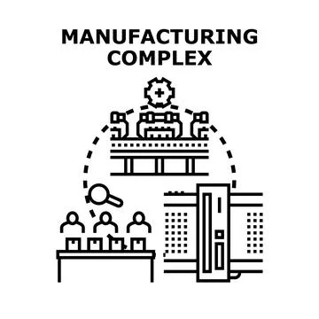 Manufacturing complex optimizing industrial production process Stock Illustration