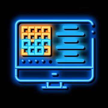 Manufacturing computer automation control neon glow icon illustration Stock Illustration