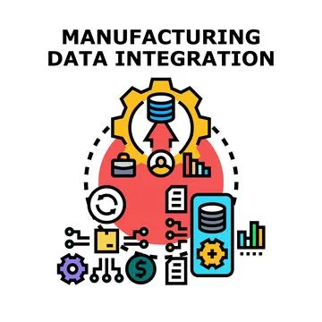 Manufacturing data integration concept connecting enterprise processes 스톡 일러스트