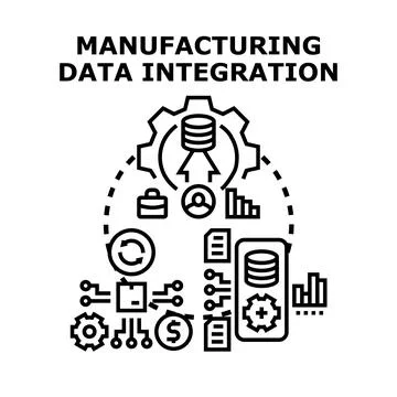 Manufacturing data integration concept connecting enterprise processes Stock Illustration