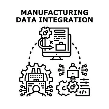 Manufacturing data integration connecting digital industry processes Stock Illustration