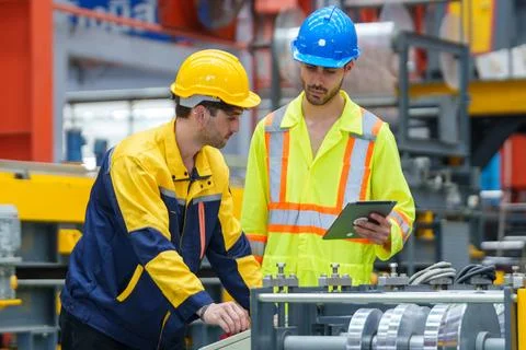 Manufacturing Engineer Reviewing Quality Data With Machine Operator Stock Photos