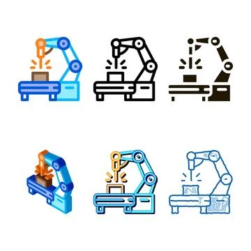 Manufacturing engineering machine icon diversity vector outline Stock Illustration