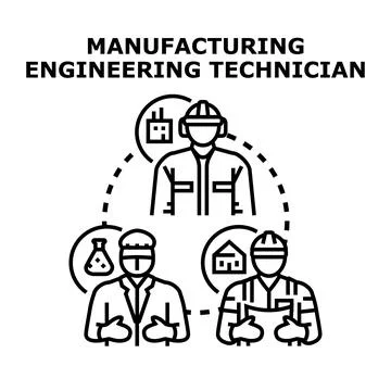 Manufacturing engineering technician roles and industrial concepts Stock Illustration