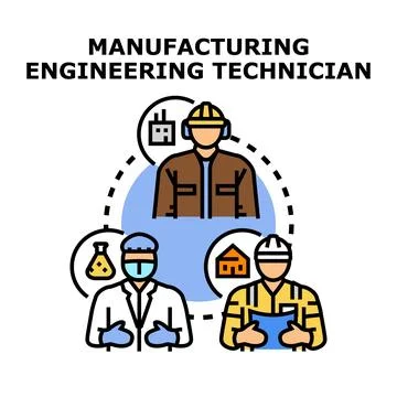 Manufacturing engineering technician roles and industrial concepts Stock Illustration