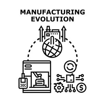 Manufacturing evolution process achieving global production goals Stock Illustration