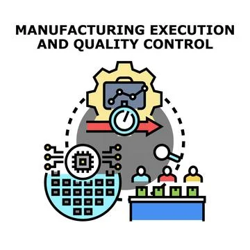 Manufacturing execution, quality control, and production management system Illustrazione stock