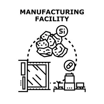 Manufacturing facility creating products from raw materials process Stock Illustration