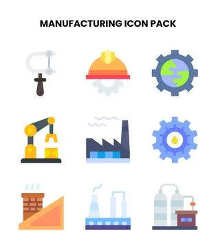 Manufacturing Flat Design Icons Pack Illustrazione stock