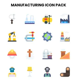 Manufacturing Flat Design Icons Pack Stock Illustration