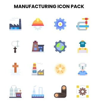 Manufacturing Flat Graphics Icons Pack Illustrazione stock