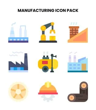 Manufacturing Flat Scalable Icons Pack Stock Illustration