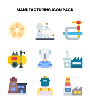 Manufacturing Flat UI Icons Pack Stock Illustration