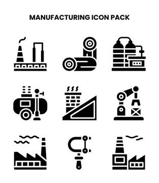 Manufacturing Glyph Bundle Icons Pack Stock Illustration