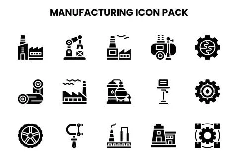 Manufacturing Glyph Graphics Icons Pack Stock Illustration