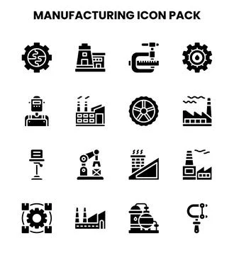 Manufacturing Glyph Vector Icons Pack Stock Illustration