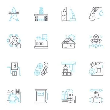 Manufacturing industry linear icons set. Automation, Assembly, Production Stock Illustration