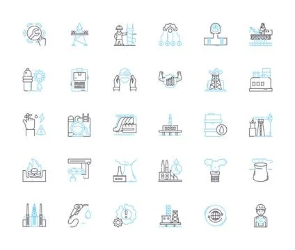 Manufacturing industry linear icons set. Automation, Assembly, Production Stock Illustration