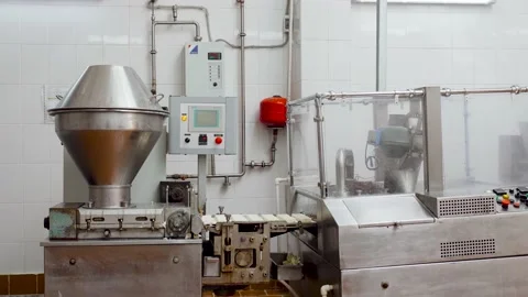 Manufacturing line at milk food processing plant. Stock Footage 136078276