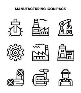 Manufacturing Line Vector Icons Pack Stock Illustration