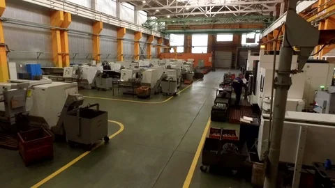Manufacturing machines, computer-integrated factory, aerial footage Stock Footage 71023991