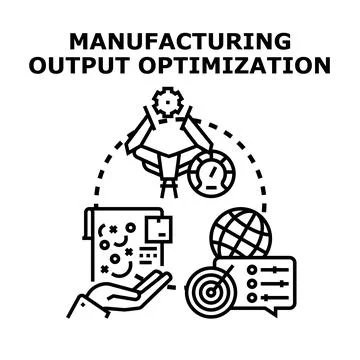 Manufacturing output optimization global production process development Stock Illustration