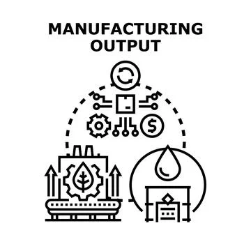 Manufacturing output process creating industrial products and value Stock Illustration