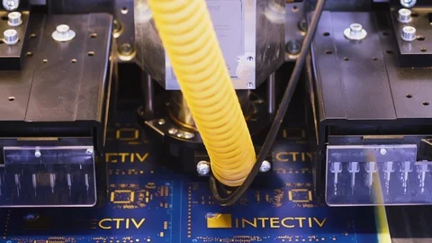 Manufacturing printed circuit board, PCB with robot machine, close up shot. Stock Footage 121150774