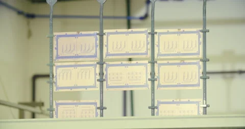 Manufacturing printed circuit board PCB, close up shot. Stock Footage 136209913