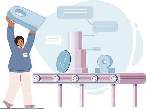 Manufacturing process, automated production line, delivery and distribution Stock Illustration