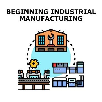 Manufacturing process beginning, industrial factory production cycle Stock Illustration