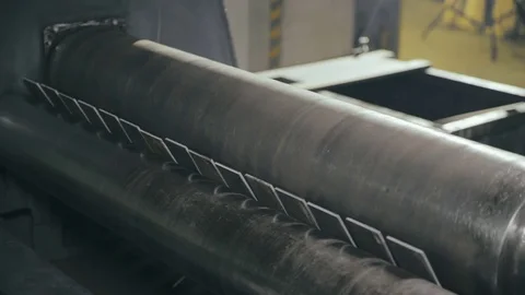 Manufacturing process bending metal plate on modern turning in metallurgy Video stock 83609955