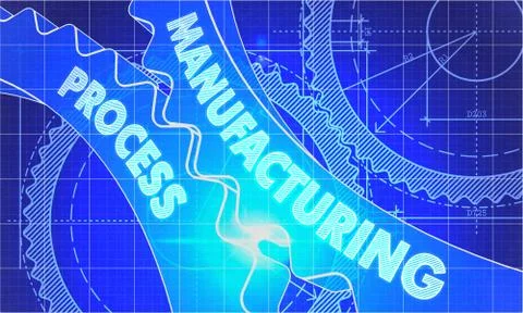 Manufacturing Process on Blueprint of Cogs Stock Illustration