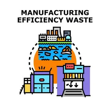 Manufacturing process causing environmental pollution and waste concept Stock Illustration