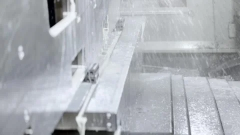 Manufacturing Process Of A CNC Machine Milling Aluminum Plate In A Metal Stock Footage 331676826