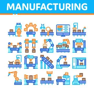 Manufacturing Process Collection Icons Set Vector Illustrations イラスト素材
