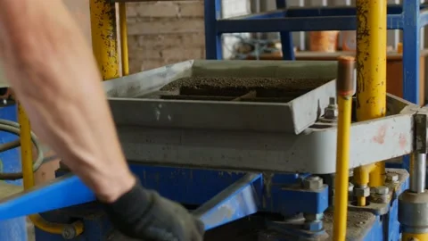 Manufacturing process of concrete paver blocks for road surface covering Stock Footage 95234471