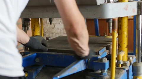 Manufacturing process of concrete sidewalk in the form of brick Stock Footage 95434549